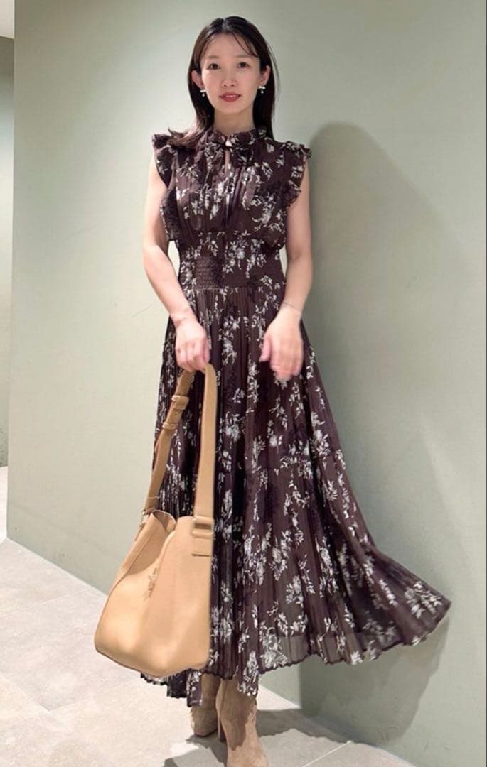 snidel♡スナイデル♡プリント プリーツ シャーリング ワンピース サイズ0