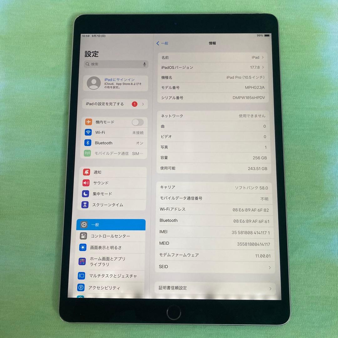199 電池最良好☆iPad Pro 256GB 10.5インチ SIMフリー☆