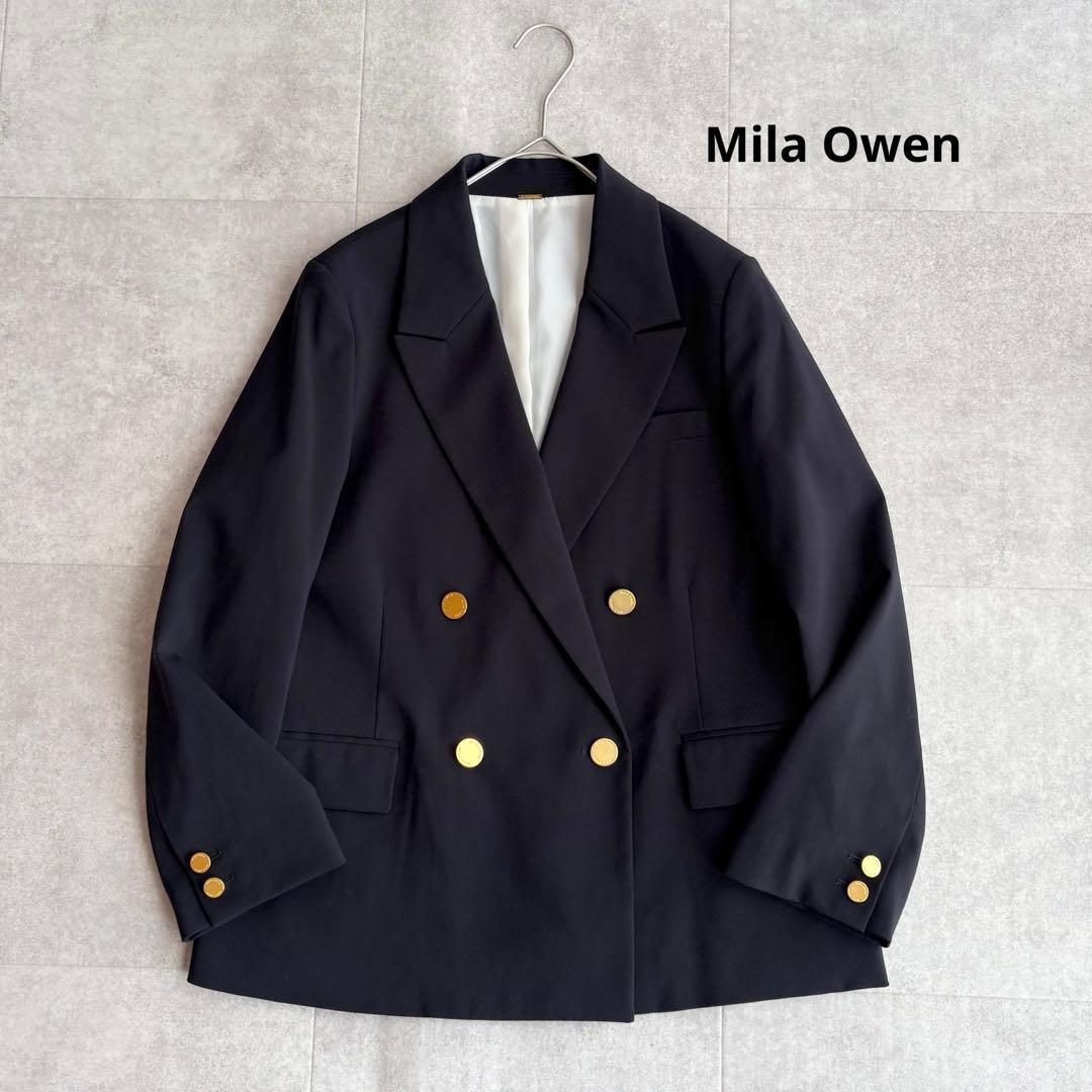 近年2024✨ミラオーウェン 金釦ダブルブレストコンパクトジャケット ネイビー