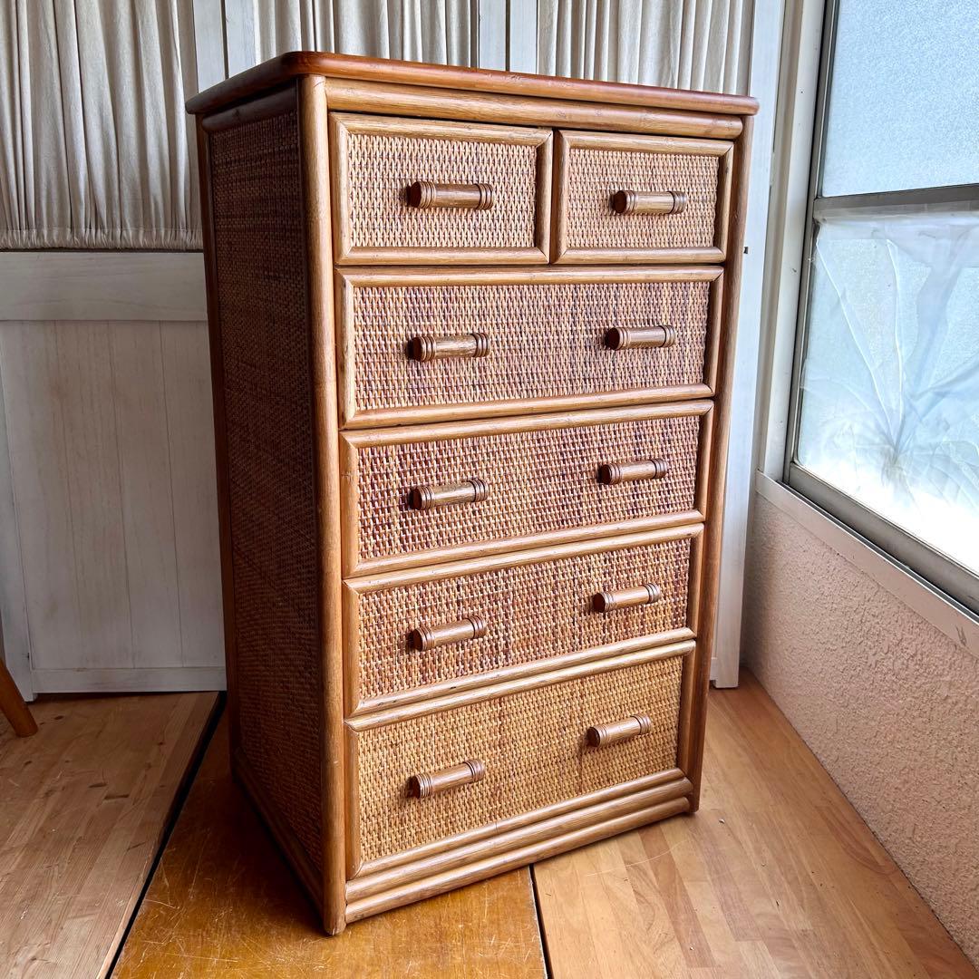 ラタン 籐　箪笥　タンス　5段　アジア