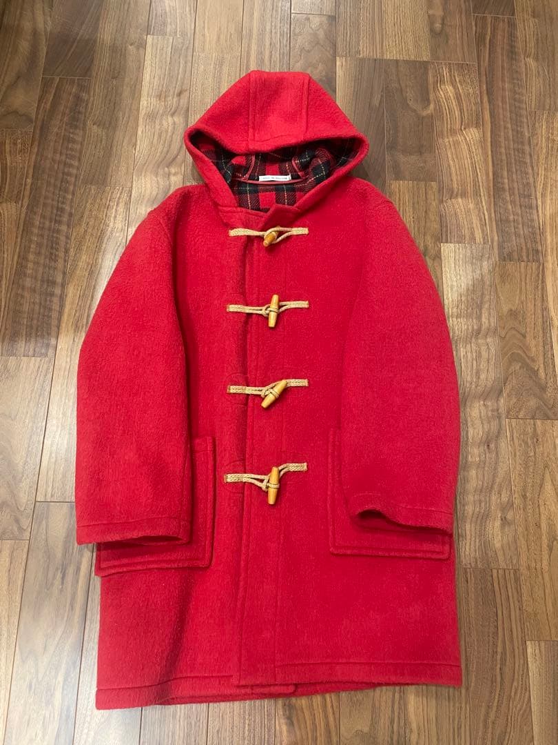 超希少 ウール赤ダッフルコート フード付き