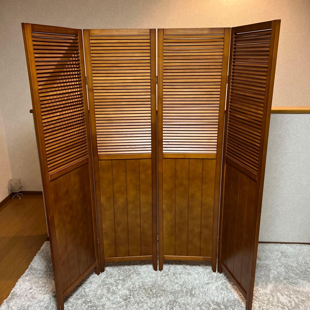 クロ　パーテーション スクリーン間仕切り 北欧ナチュラル店舗天然木木製4連