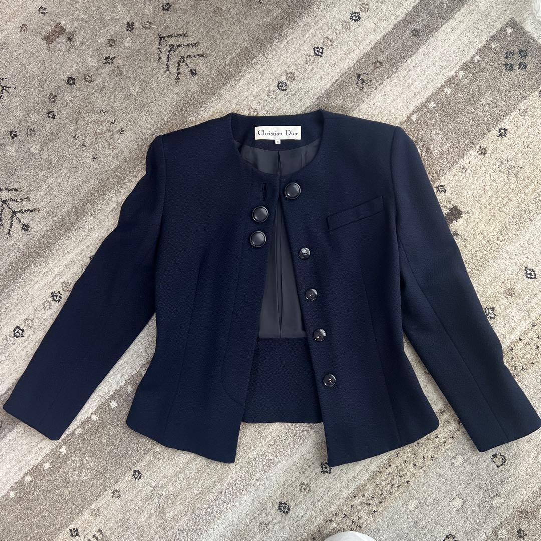【美品】Dior ディオール　紺色　セットアップ　スカートスーツ　比翼ボタン