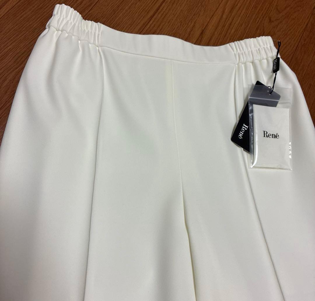 新品René ホワイトパンツ ウエストゴム ストレッチ ズボン白