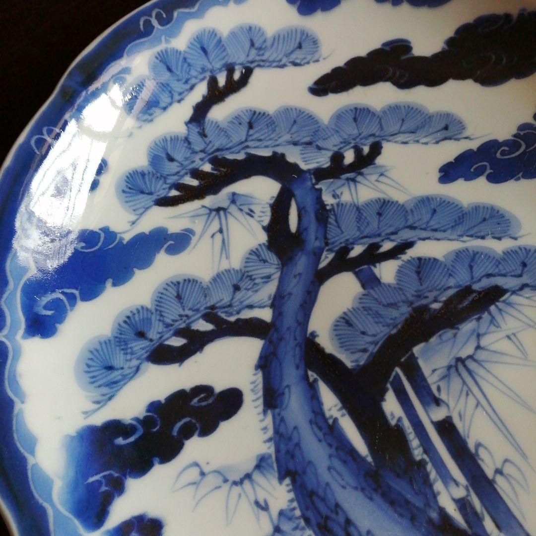 古伊万里　染付輪花縁大皿　31.8cm　江戸中期