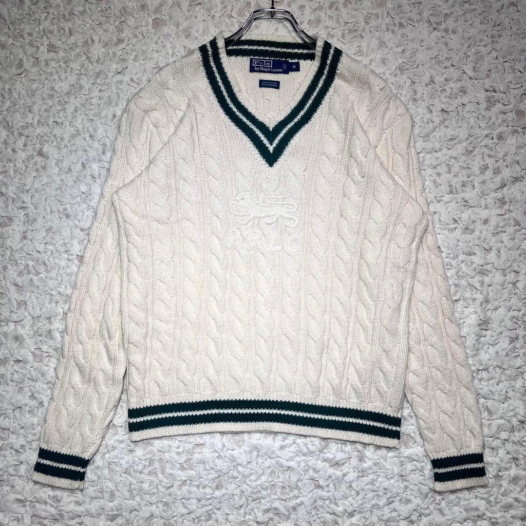 『大人気』　ポロバイラルフローレン　チルデンニット　カシミヤ混合　白　【M】