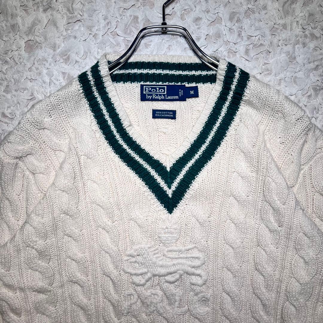『大人気』　ポロバイラルフローレン　チルデンニット　カシミヤ混合　白　【M】
