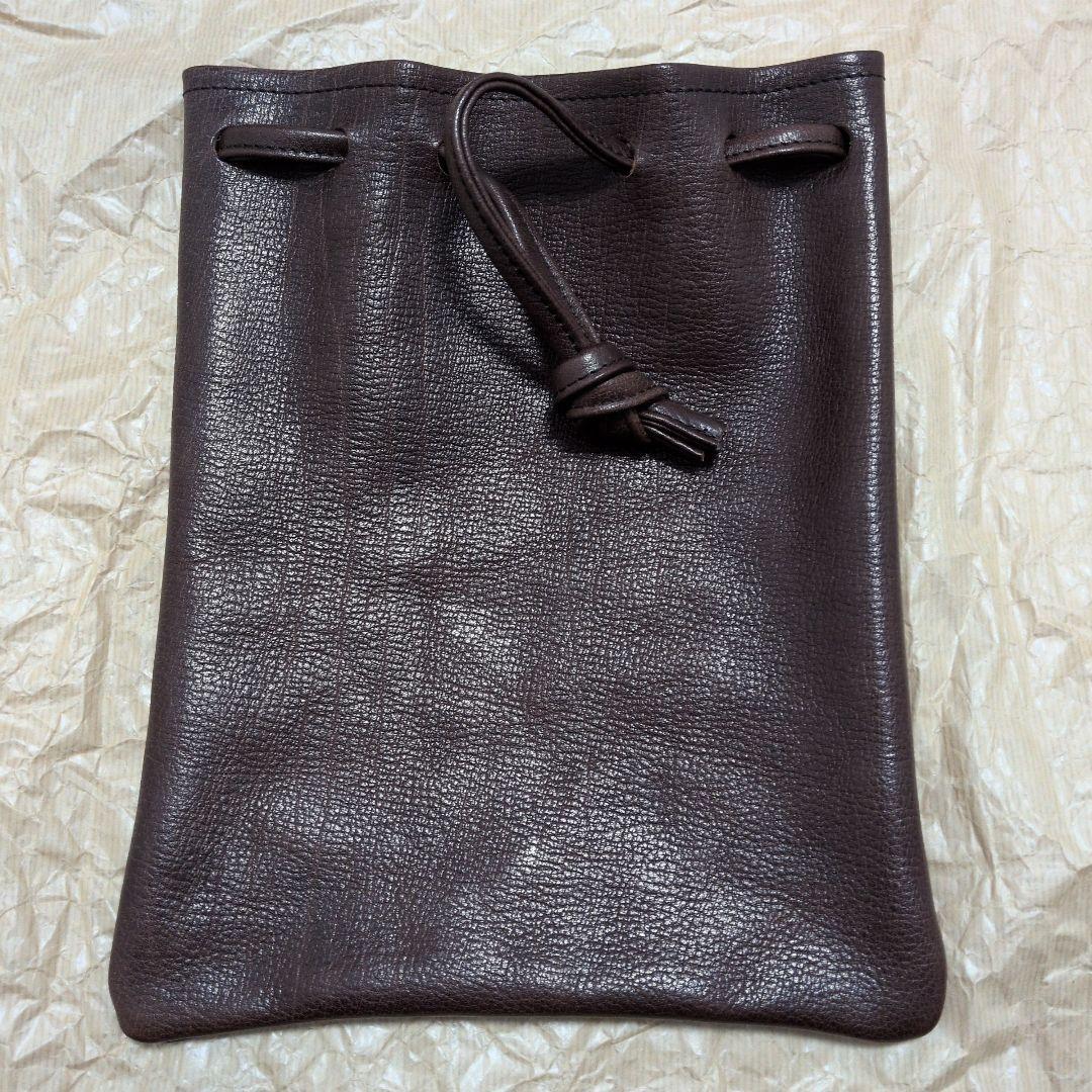 レザー　巾着バッグ　ブラウン