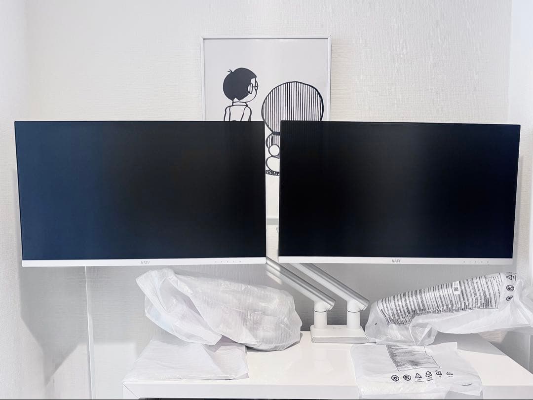 MSI 27インチ 白 モニター 2台 iggy モニターアーム付 セット