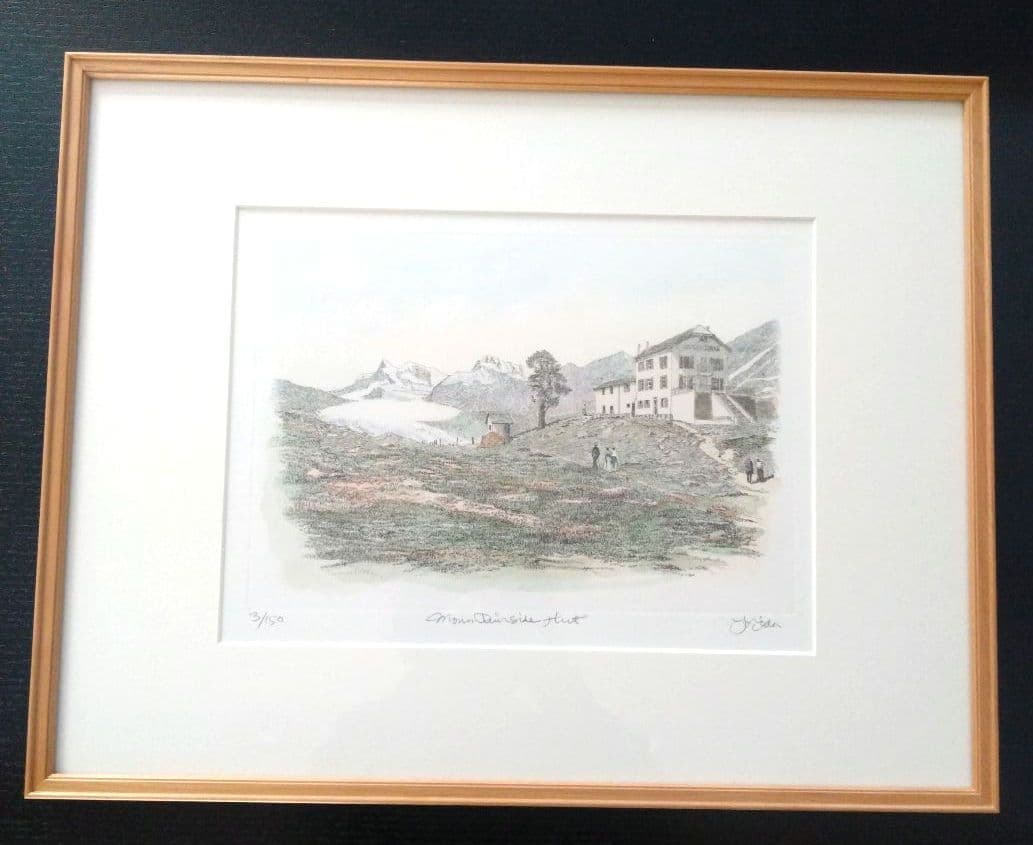 織田義郎　版画　エッチング 山小屋にて　3/150