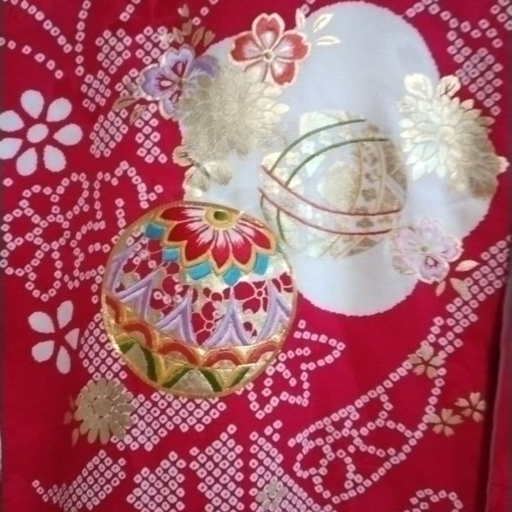 【美品】お宮参り 正絹　産着　祝着　赤白金　七五三　長襦袢付き