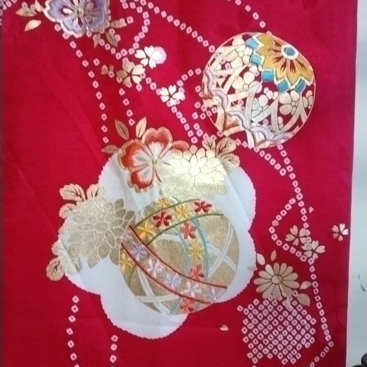 【美品】お宮参り 正絹　産着　祝着　赤白金　七五三　長襦袢付き