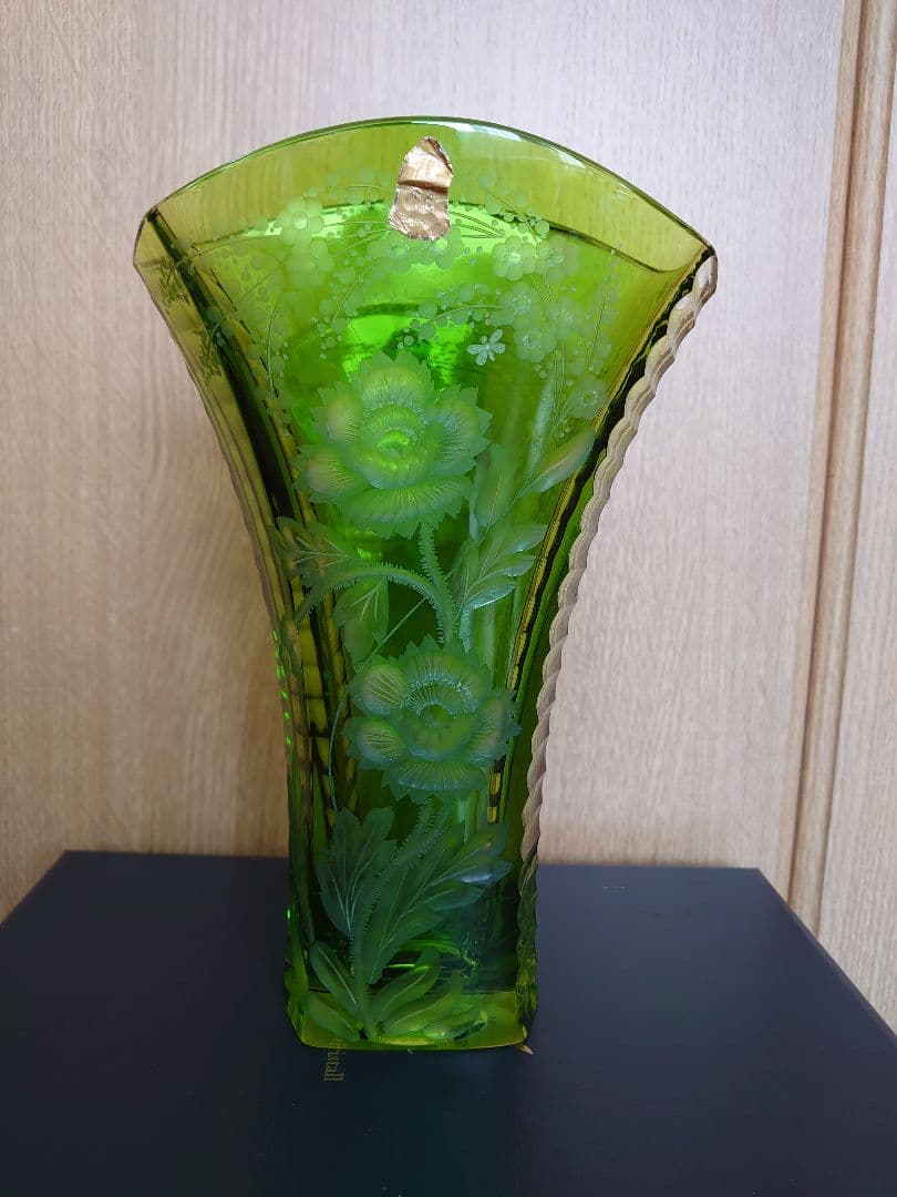 マイセン クリスタル フラワーベース 花瓶　グリーン　緑被せ