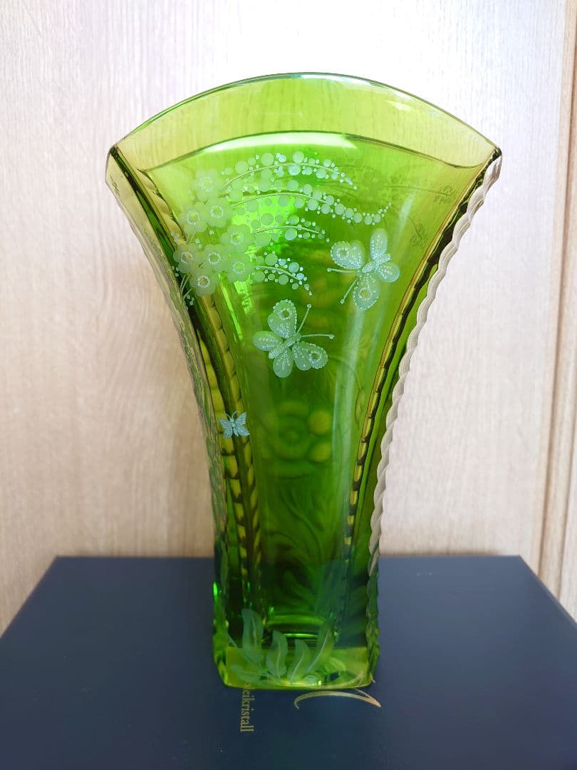 マイセン クリスタル フラワーベース 花瓶　グリーン　緑被せ