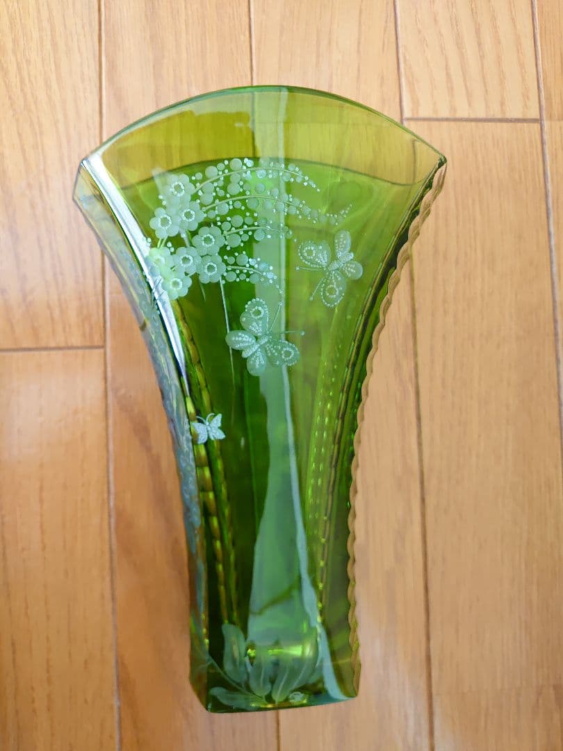 マイセン クリスタル フラワーベース 花瓶　グリーン　緑被せ