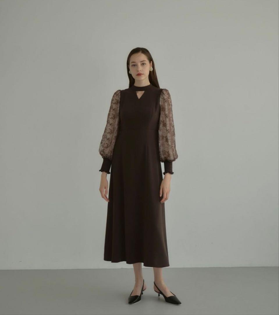 ANDRESD アンドレスド スリーブエンブロイダリー ドレス　ブラウン