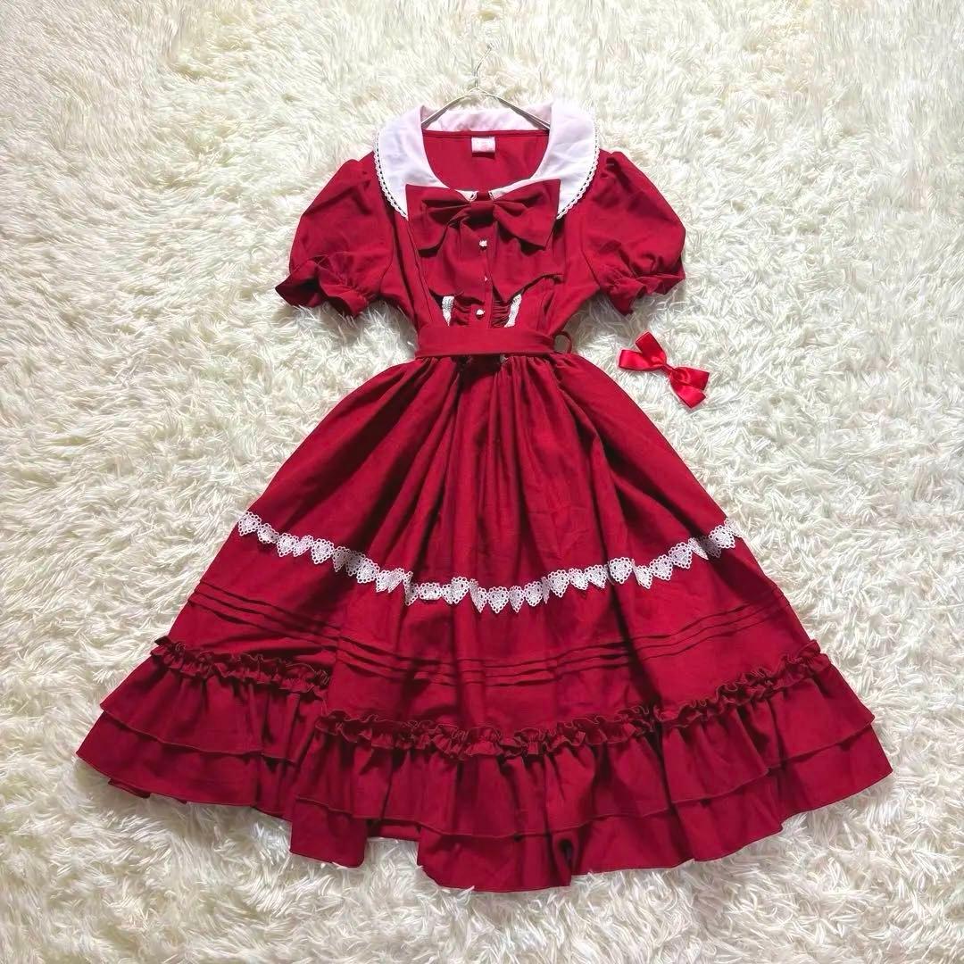 ロリータワンピース ウエストリボン 銀ボタン ゴスロリ かわいい