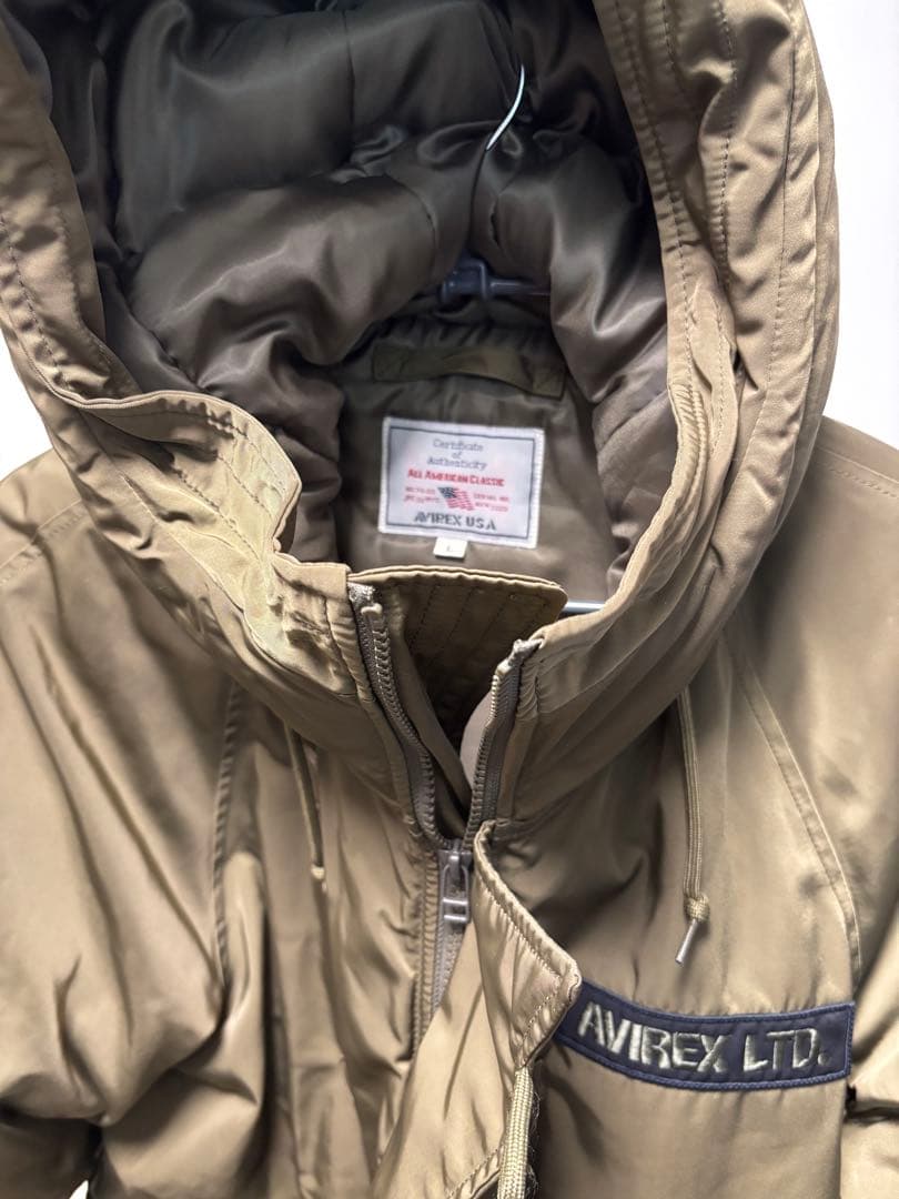 AVIREX N-3B ミリタリー 中綿ジャケット L カーキ フード付き