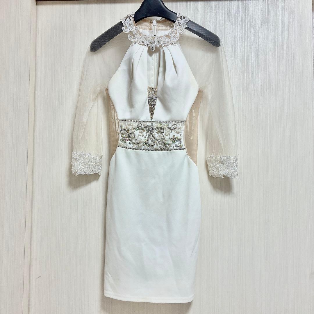 angelR XS ホワイト キャバドレス タイト 長袖 ホルターネック