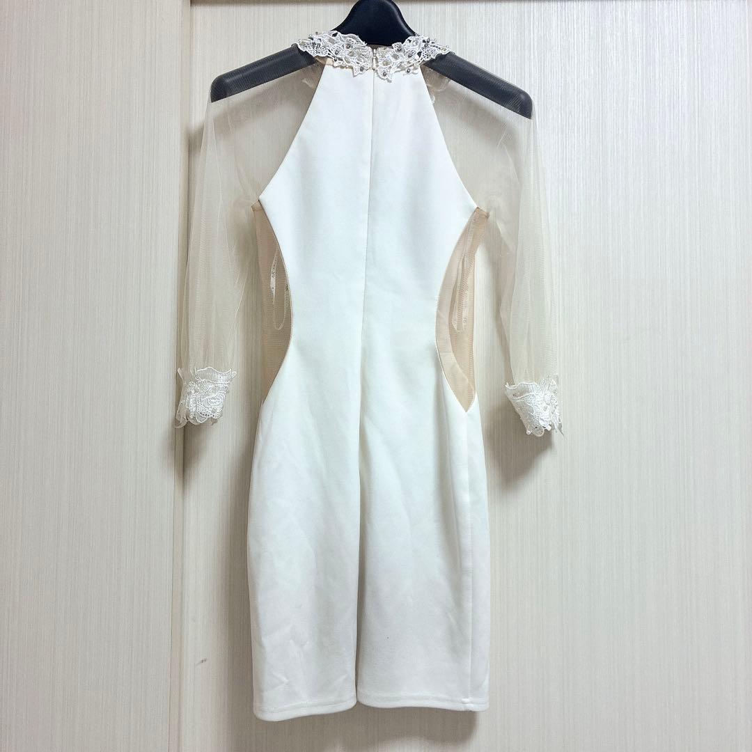 angelR XS ホワイト キャバドレス タイト 長袖 ホルターネック