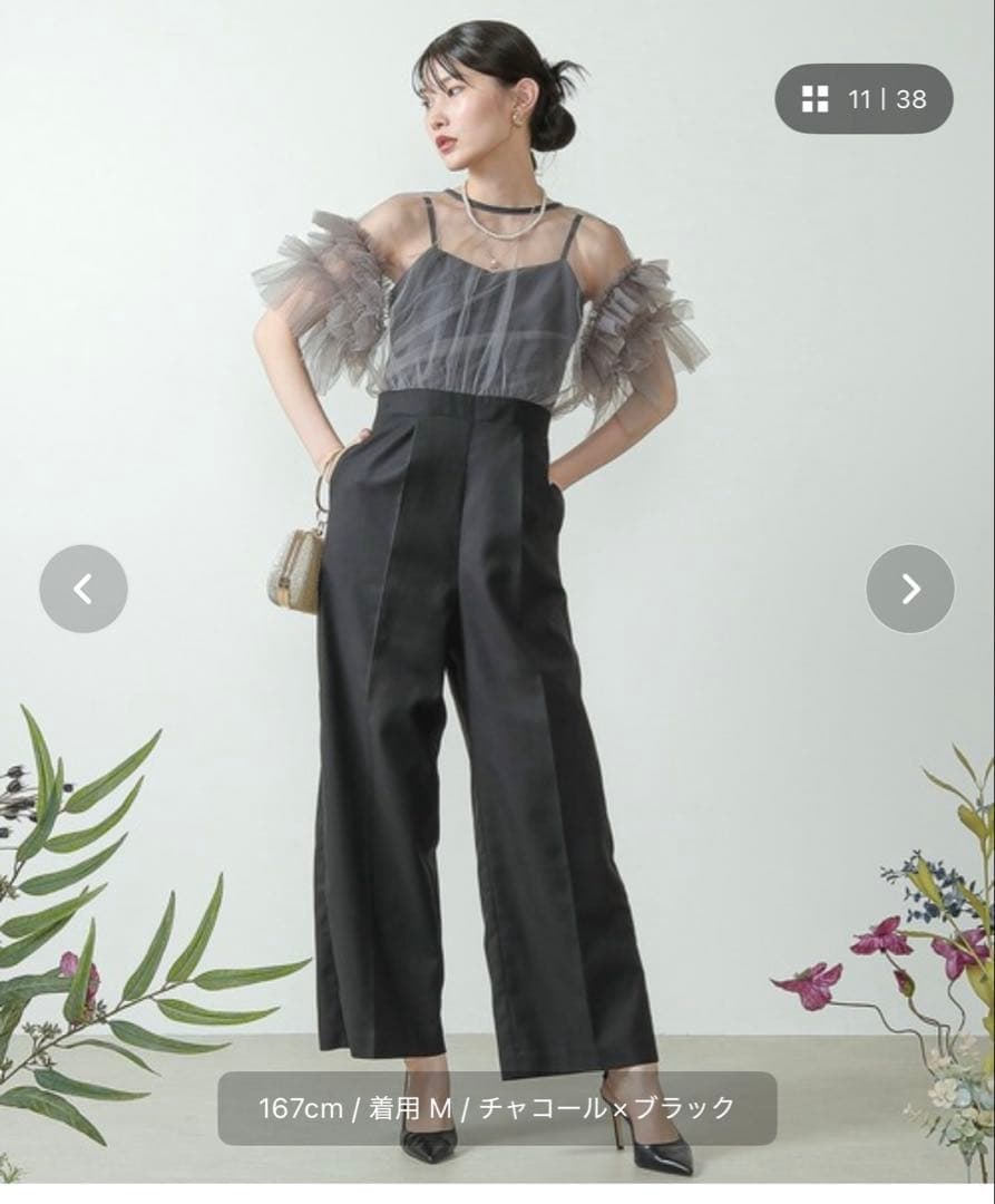 kana チュールティアードフリルパーティードレス M グレー/ブラック