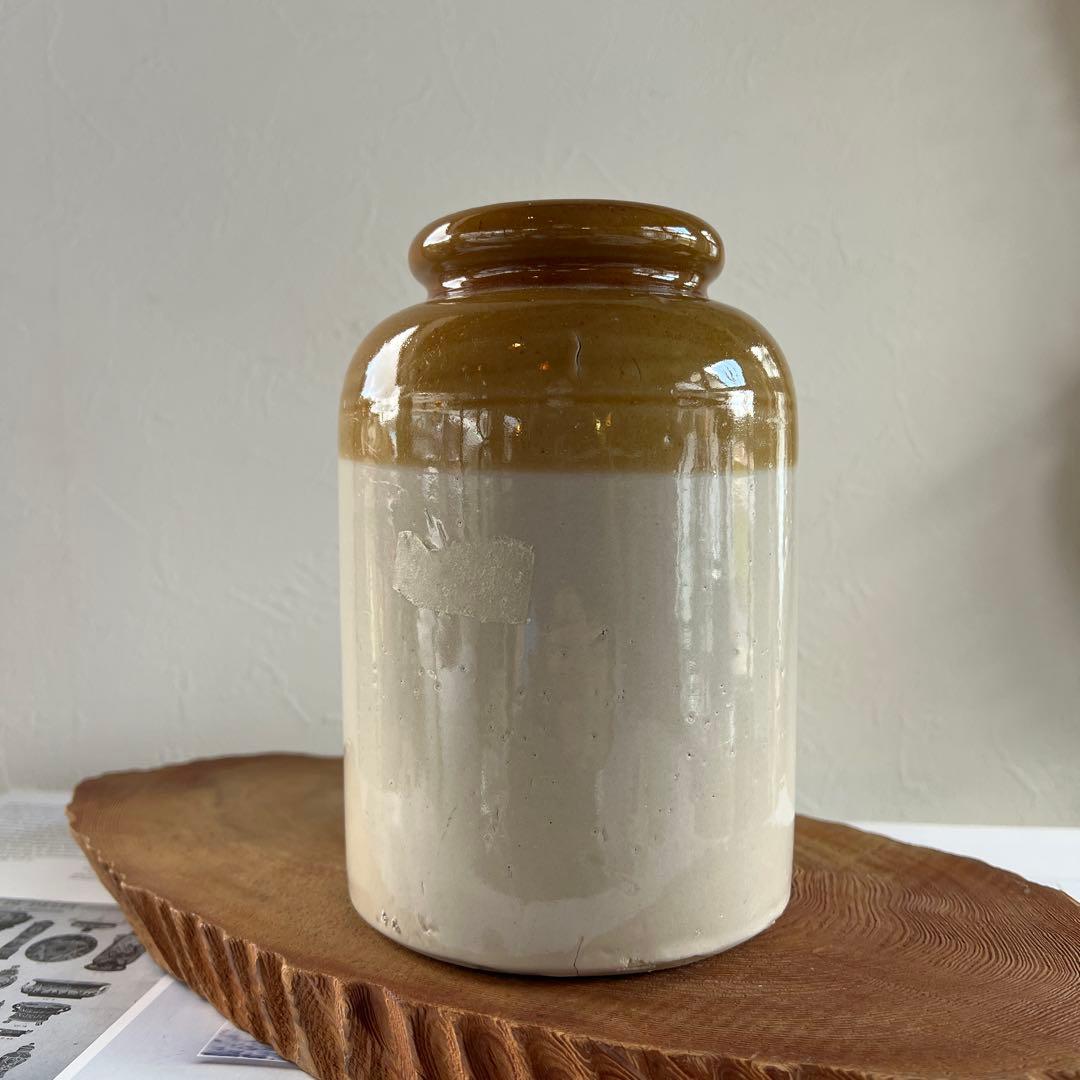 k147 英国アンティーク ストーンウェア製ジャー（ジャムポット・ボトル）保存瓶