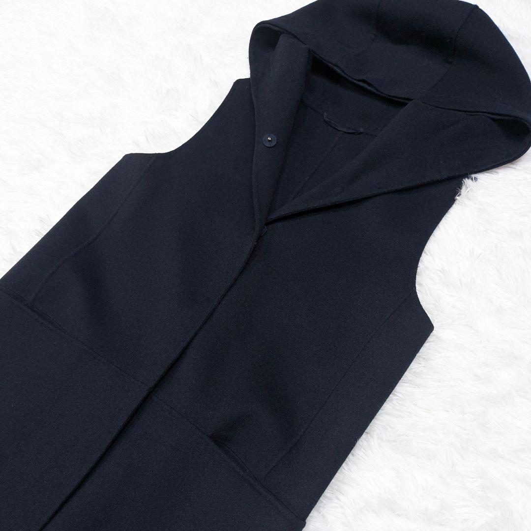 エスマックスマーラ クチートアマーノ ダブルフェイスロングジレ フード M 濃紺