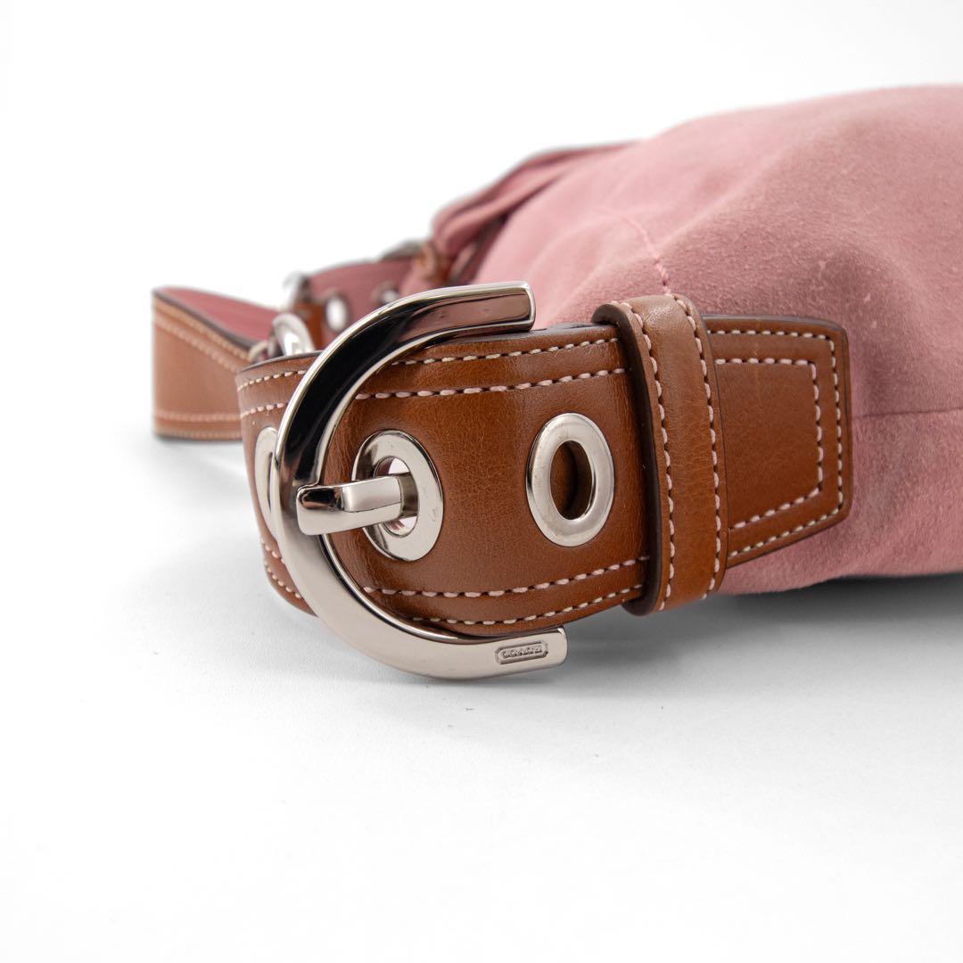 A103【COACH／コーチ】アクセサリーポーチ　ハンドバッグ　スエード　ピンク