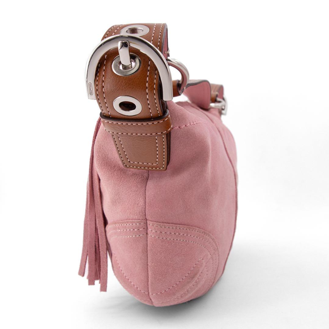 A103【COACH／コーチ】アクセサリーポーチ　ハンドバッグ　スエード　ピンク