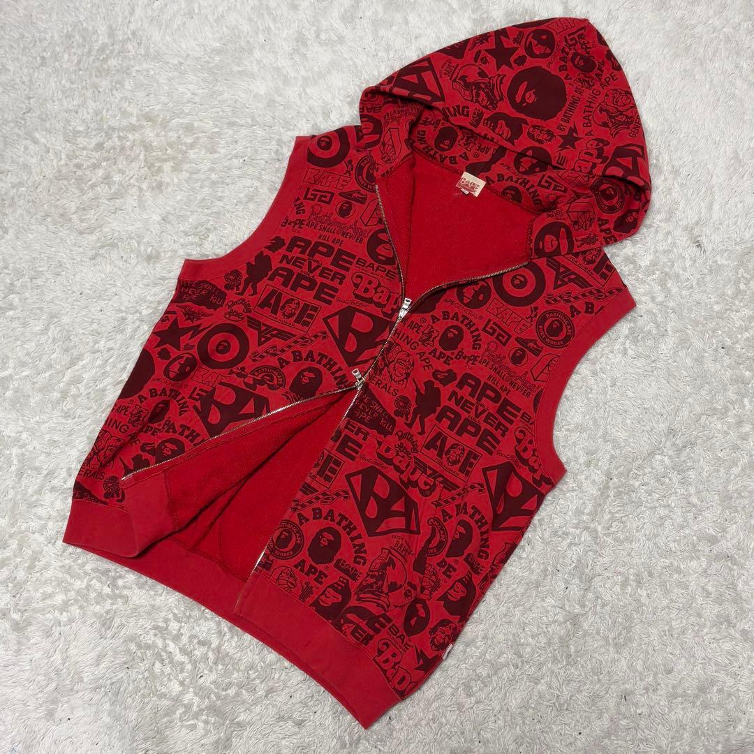 希少✨美品✨初期 BAPE カモフラ　ベスト　赤　迷彩　NIGO hiphop