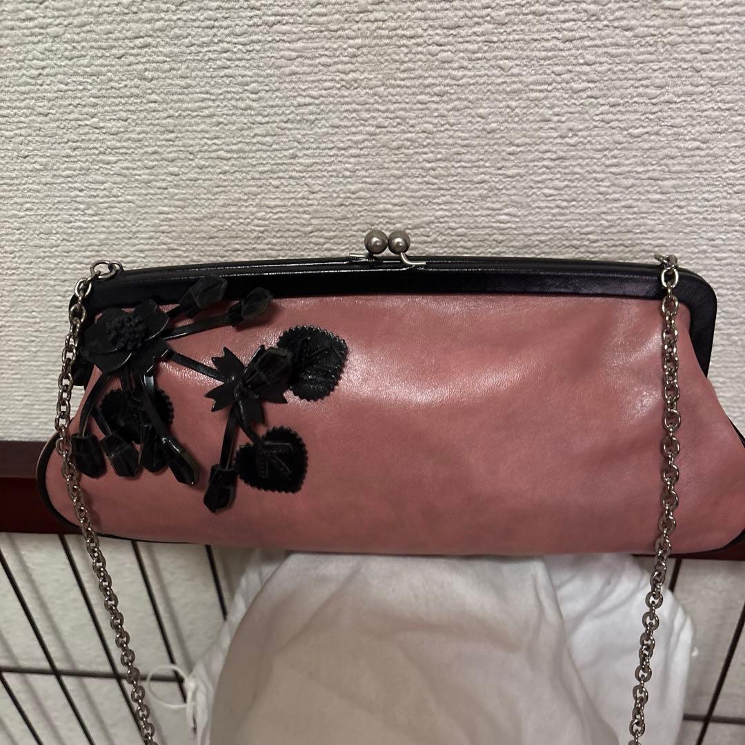 PRADAプラダ　ビンテージお洒落チェーンショルダーバッグ　革ピンク系美品
