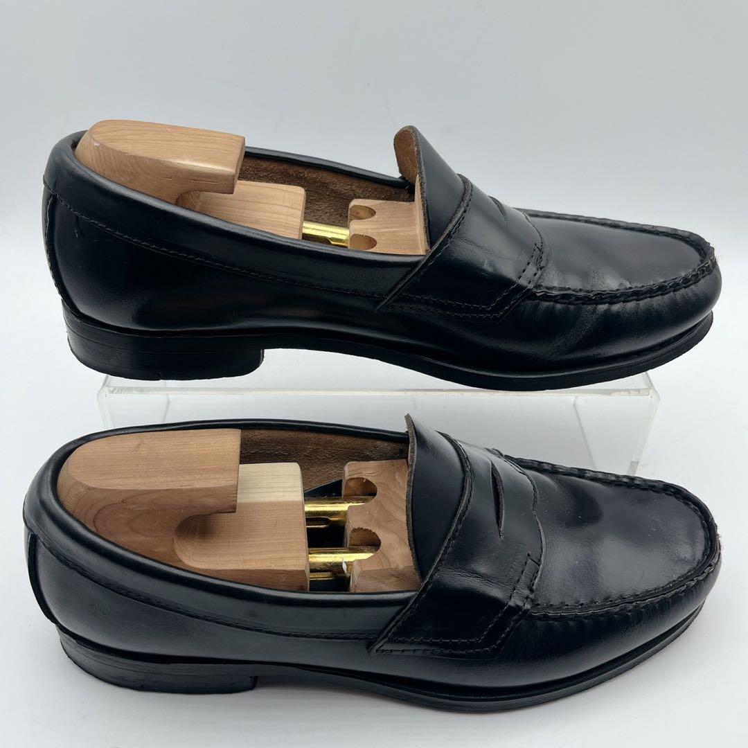 アッパー美品✨ジーエイチバス ローガン ガラスレザー ローファー 黒 6.5D