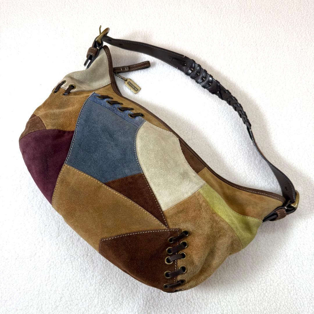 COACH コーチ 9587 スエード×レザー パッチワーク ショルダーバッグ