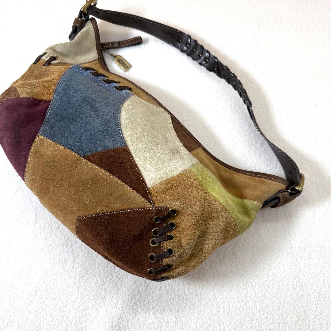 COACH コーチ 9587 スエード×レザー パッチワーク ショルダーバッグ