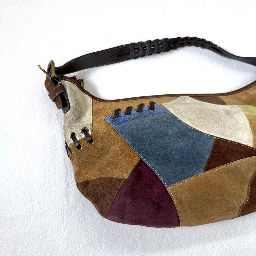 COACH コーチ 9587 スエード×レザー パッチワーク ショルダーバッグ