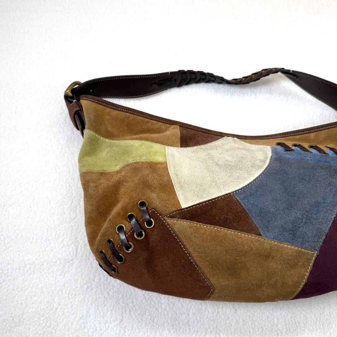 COACH コーチ 9587 スエード×レザー パッチワーク ショルダーバッグ