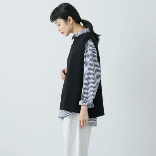 2025ss かぐれ　ドライコットンニットベスト　ブラック