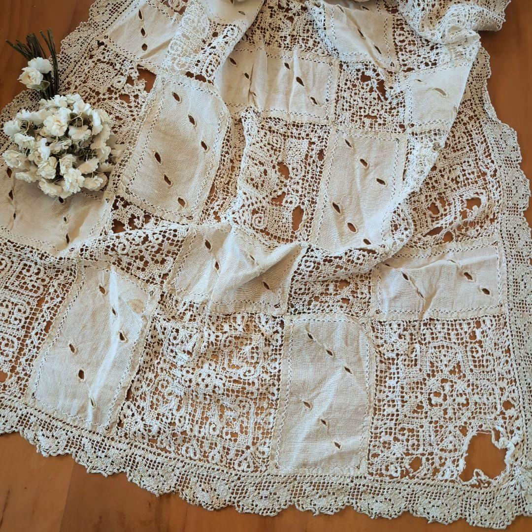 フランスアンティークテーブルクロス　フランスアンティークレース　フランスカーテン