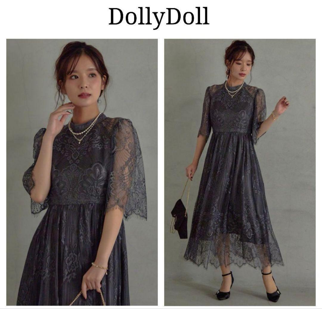 【DorryDoll】美品 パネル柄総レースドレス ダークカーキ M