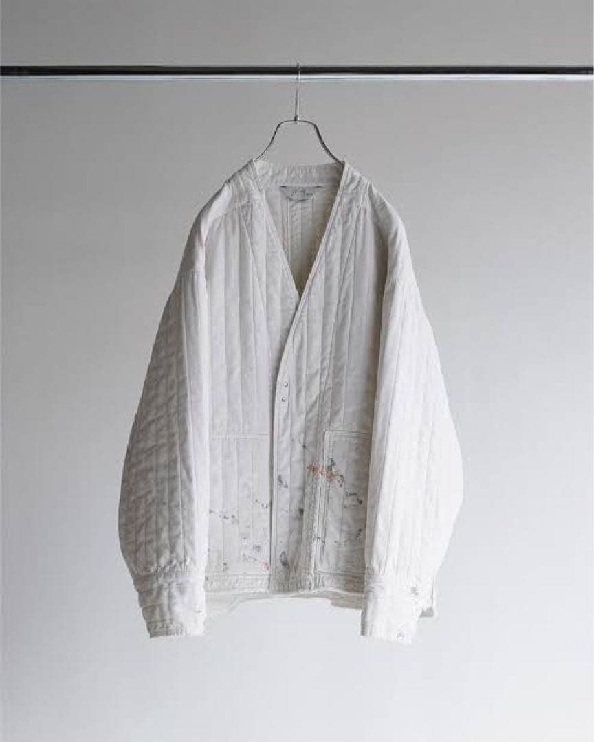 美品 ANCELLM パデッドキルティングカラーレスジャケット 白 1