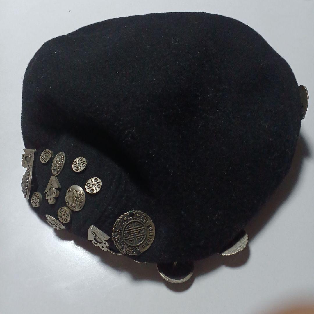 Galliano 黒 ベレー帽 Sサイズ メタル装飾