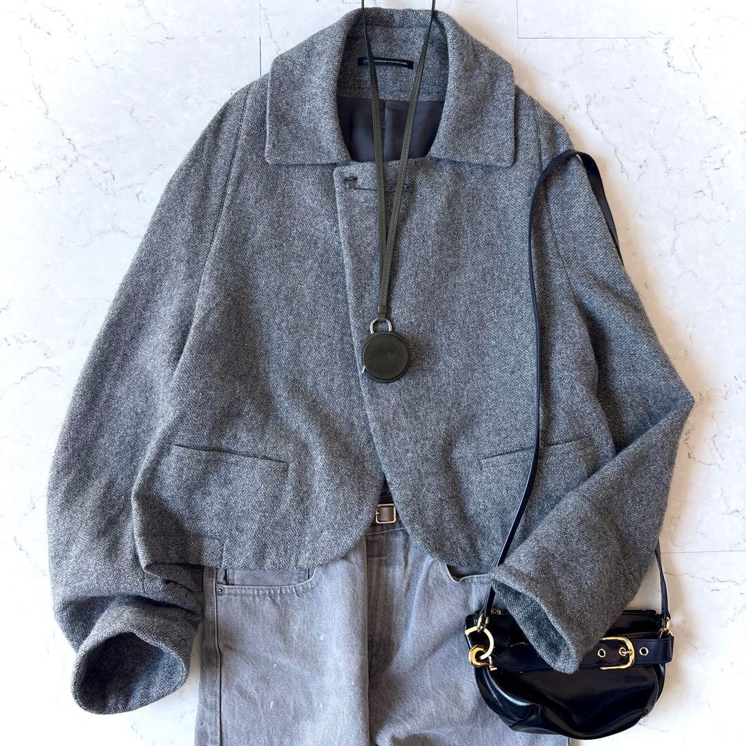 良品 ワイズ 日本製 ウール シルク 短丈 ショート ジャケット 羽織り グレー