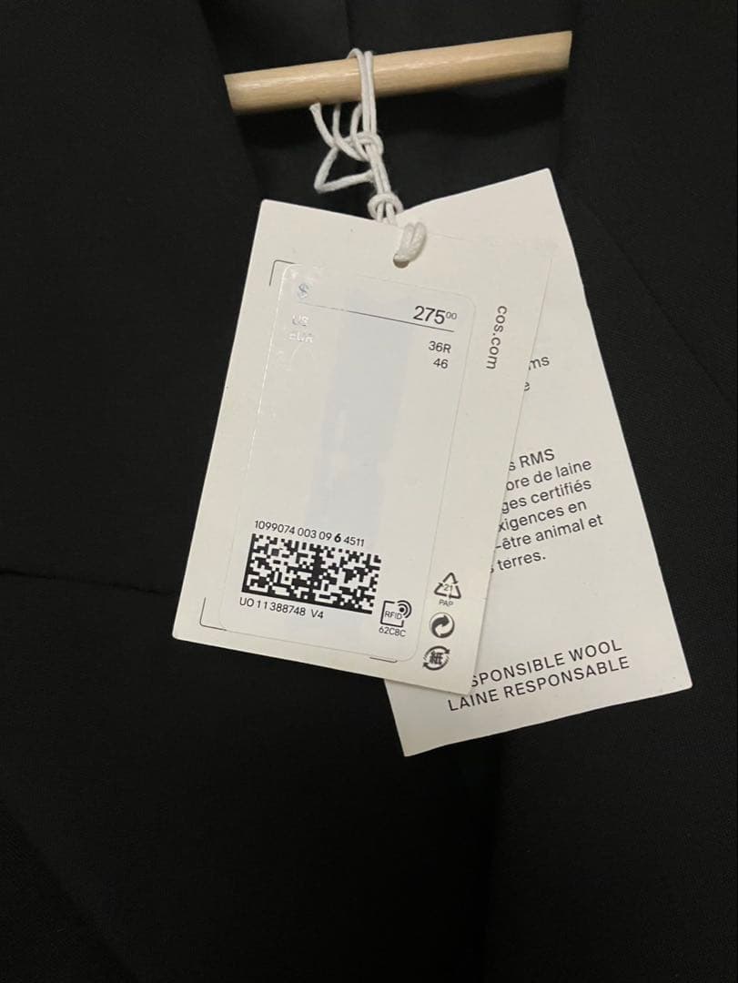 COS ブラック ダブルブレスト テーラードジャケット 36R