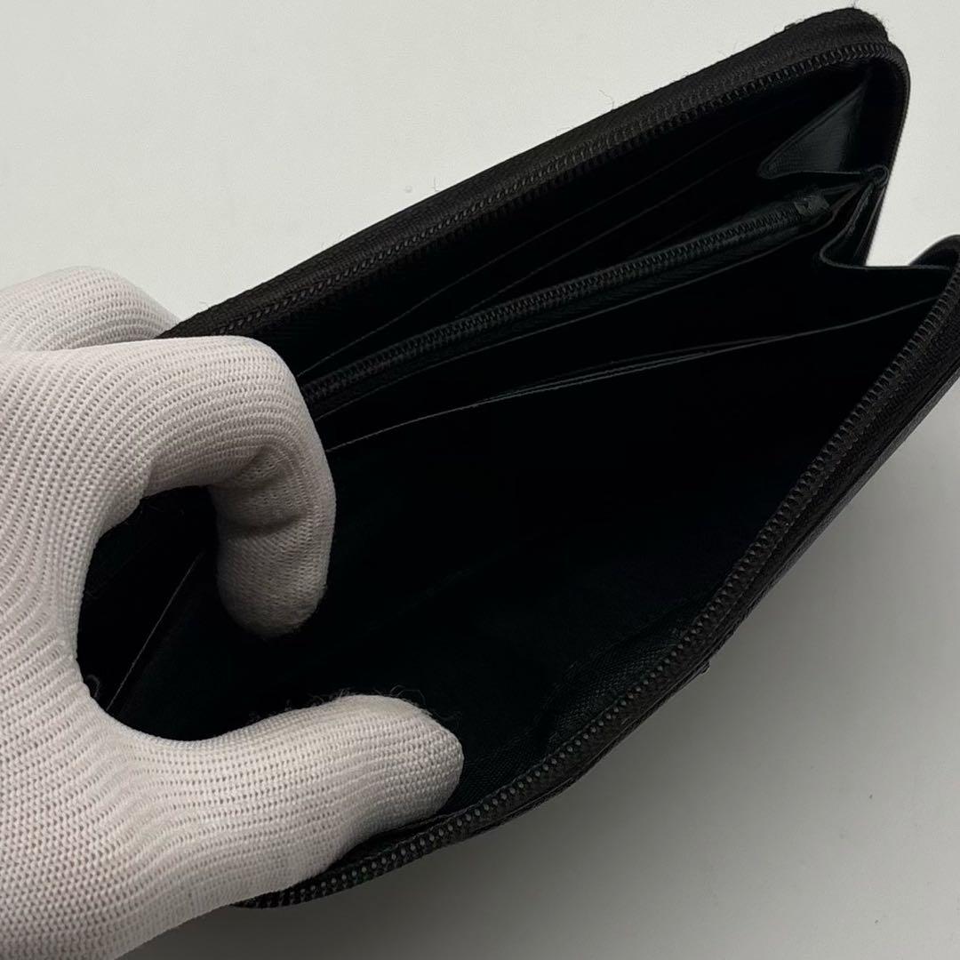 【美品】PRADA レザー サフィアーノ 長財布 型押し ロゴ金具 ブラック