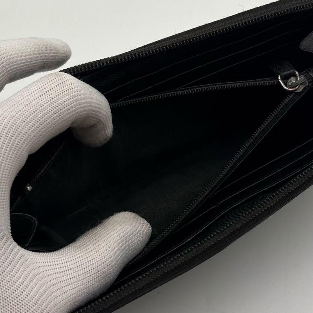 【美品】PRADA レザー サフィアーノ 長財布 型押し ロゴ金具 ブラック