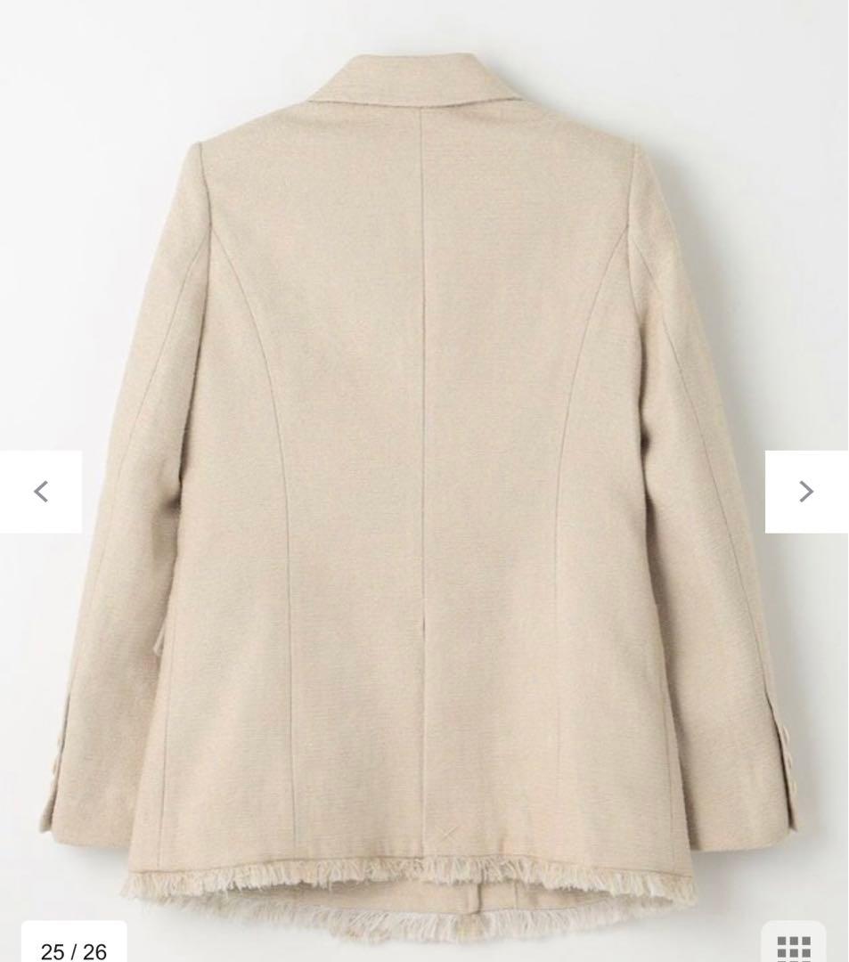 ベージュ ツイードテーラードジャケット