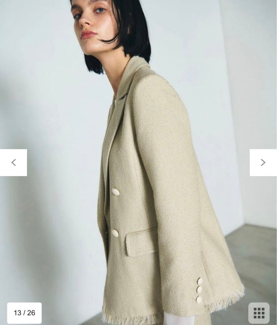 ベージュ ツイードテーラードジャケット