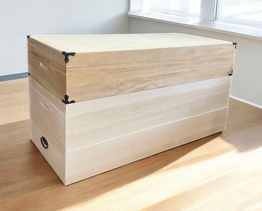 計3段★桐タンス・桐箱　衣装ケース　1段+未使用キャスター付き2段