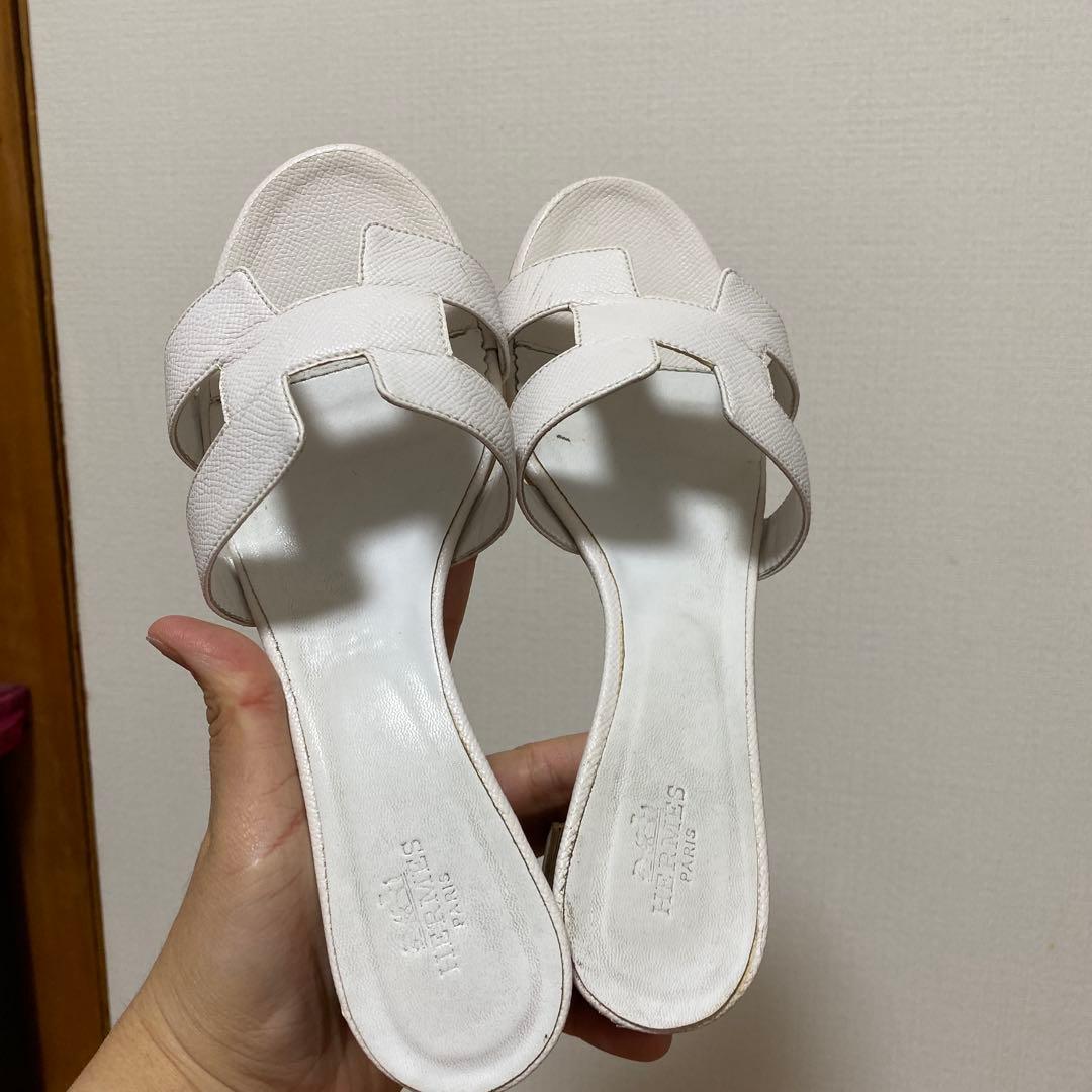 HERMES レザーサンダル ライトピンク クロスストラップ