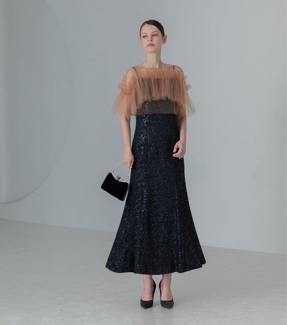 【LEJA】チュールフリルボレロペイントマーメイドドレスワンピース2点セット